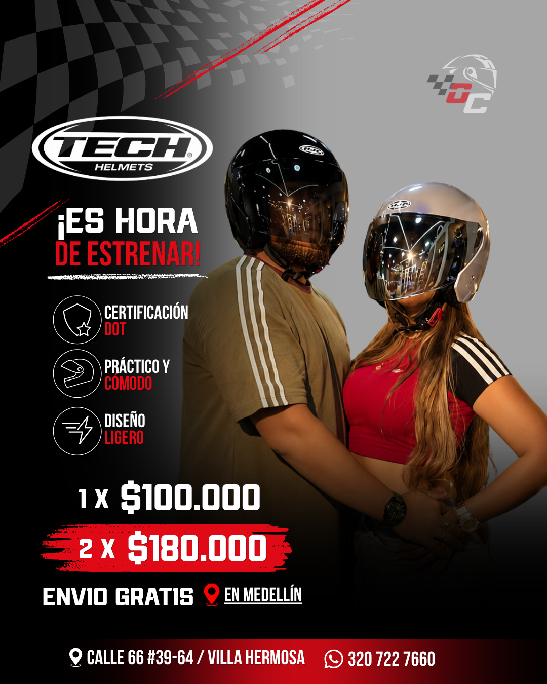 Pareja motociclista estrenando cascos TECH 10 de Outlet de Cascos y Accesorios